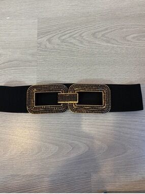 Zara Black Elastic Waist Belt with Gold Crystal-Embellished Buckle 74